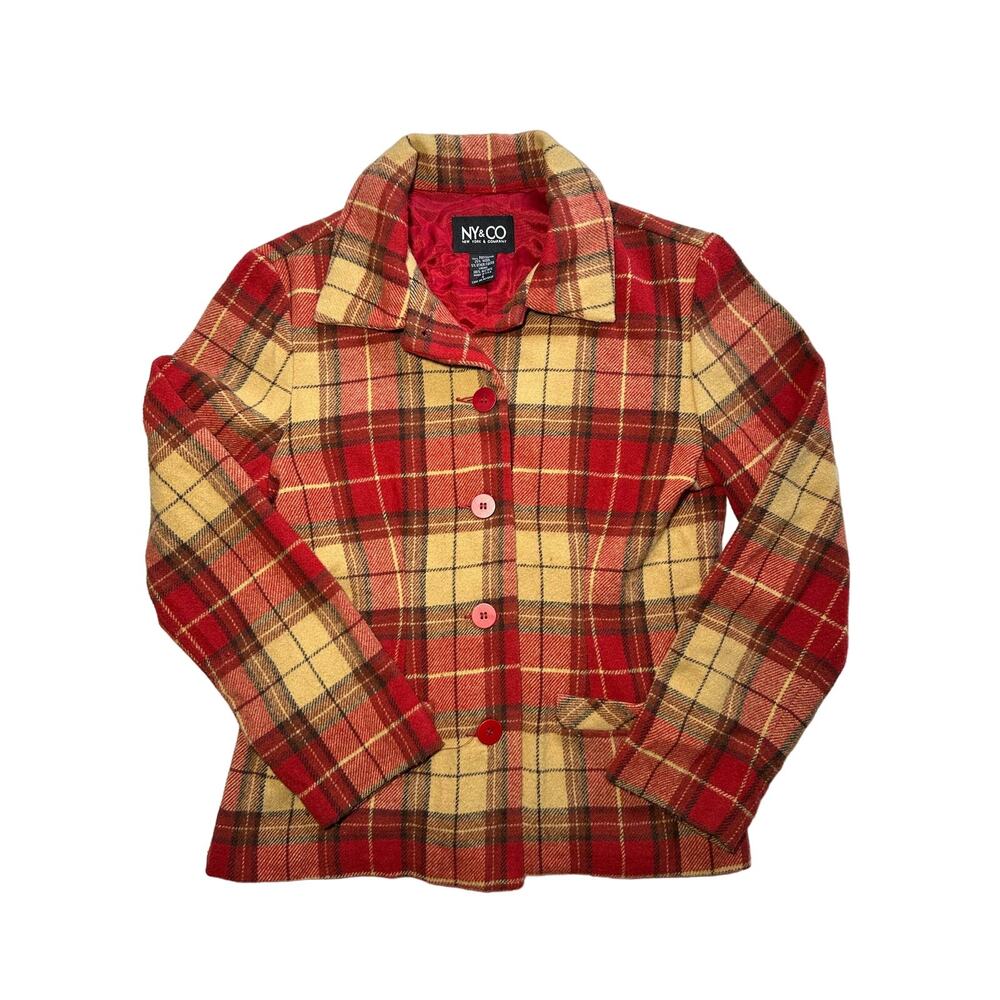 NY & CO Plaid Wool Blend Button Jacket Size Small